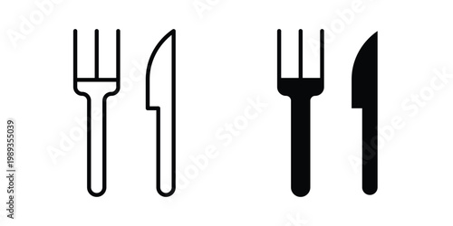 Fork and Knife icon in stroke outline style with flat version