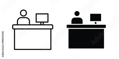 front desk icon in stroke outline style with flat version