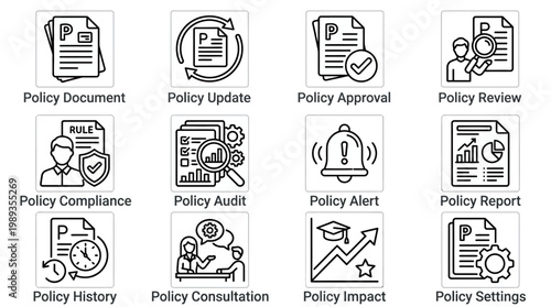 Business policy icons set.