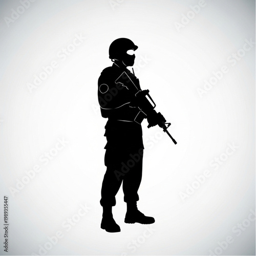 Silhouette of Soldier Holding Rifle Standing.