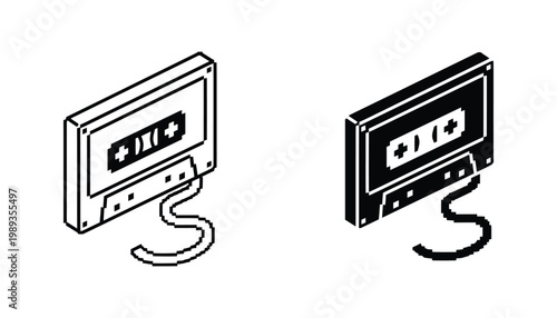 Cassette Tape Pixel Art Isometric Icon Retro Music Media Concept