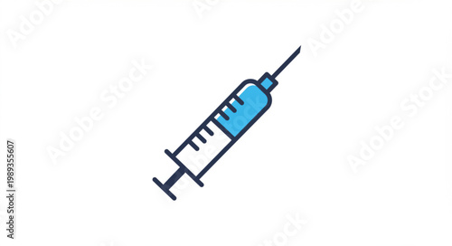 Syringe with blue liquid inside.