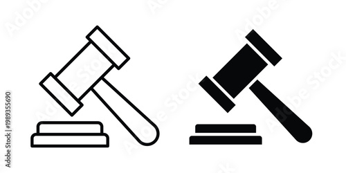 Gavel icon in stroke outline style with flat version