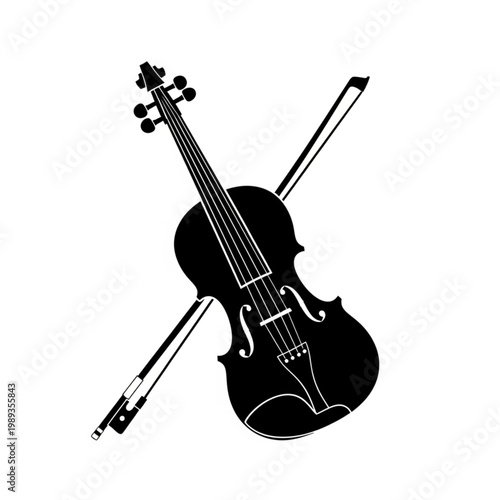 Violin and Bow Silhouette Illustration.