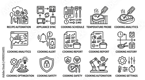 Cooking Automation Technology Icons Set.