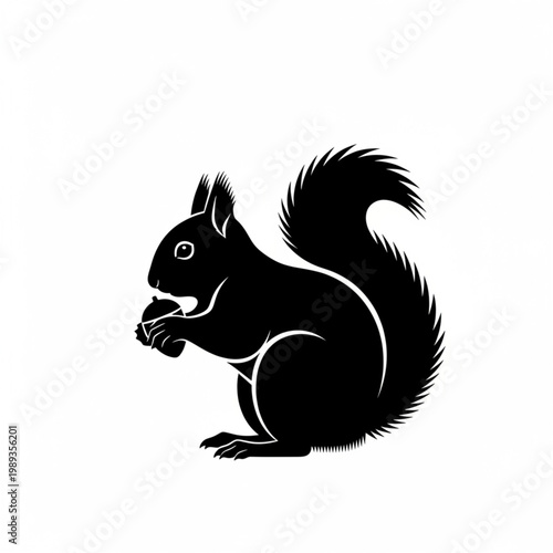 Squirrel Silhouette Eating Nut Graphic Illustration.