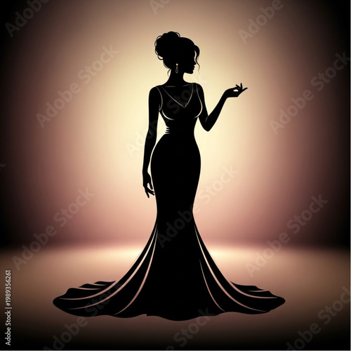 Woman in Elegant Evening Gown Silhouette.