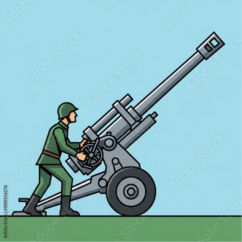 Soldier Operating Large Field Artillery Gun.