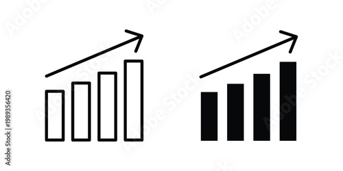 Growth chart icon in stroke outline style with flat version