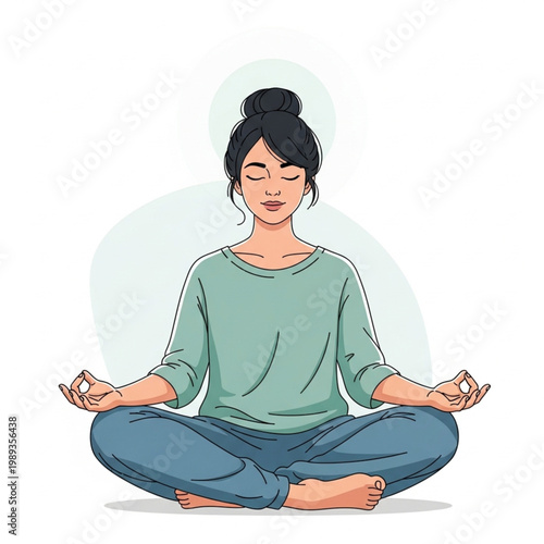Woman Meditating in Lotus Position Serenely.