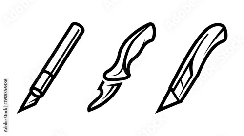 Three Different Utility Knives Isolated on White Background.