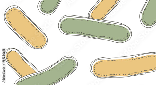 Abstract illustration of microscopic bacteria cells in green and yellow.
