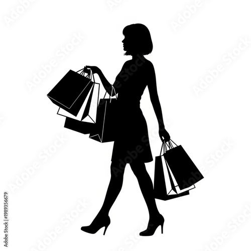 Woman Silhouette with Shopping Bags.