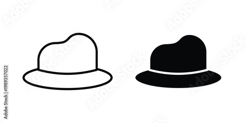 Hat icon in stroke outline style with flat version