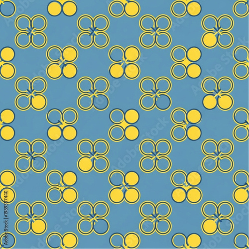 Yellow Flower Patterns on Blue Background.