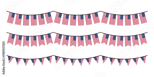 Seamless USA Flag Party Bunting Border for 4th of July Independence Day – Flat Design Illustration