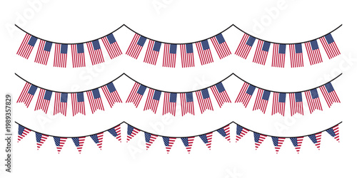 Seamless USA Flag Party Bunting Border for 4th of July Independence Day – Flat Design Illustration
