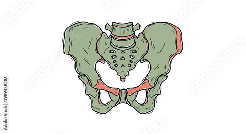 Anatomical illustration of the human pelvic bone structure.