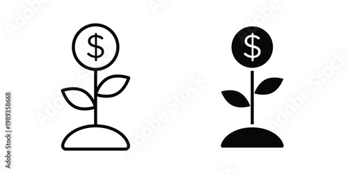 Investment icon in stroke outline style with flat version