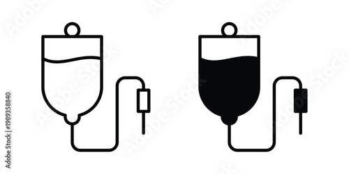 IV bag icon in stroke outline style with flat version