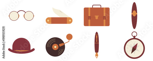 Vintage Gentleman Lifestyle Accessories Icon Set Vector