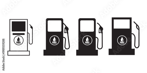Fuel Pump Icon Set with Gas Station, Petrol Dispenser and Automotive Refueling Vector Illustration