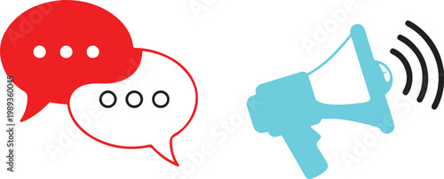 Communication and Announcement Icons Representing Dialogue and Public Speaking