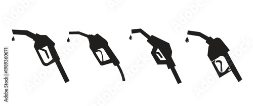 Fuel Pump Icon Set with Gas Station, Petrol Dispenser and Automotive Refueling Vector Illustration
