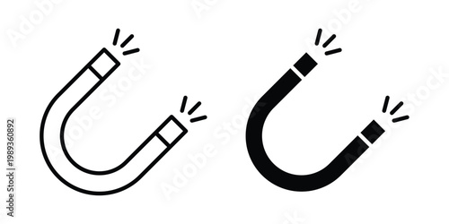 Magnet icon in stroke outline style with flat version