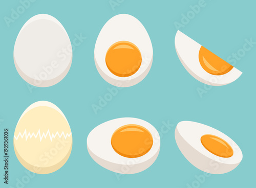 Fried and boiled eggs icon set collection in flat style. Protein breakfast vector illustration on isolated background. Chicken eggs sign business concept.