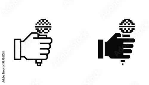 Microphone Hand Pixel Art Communication Icon Voice Recording Graphic