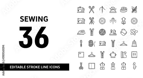 Sewing vector icon set with scissors needle and thread symbols
