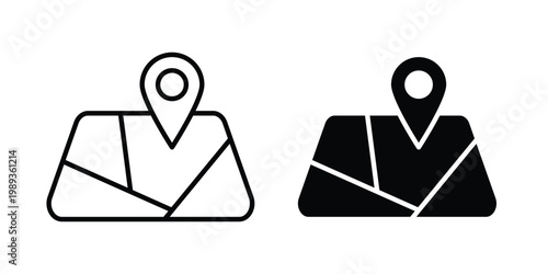 Map icon in stroke outline style with flat version