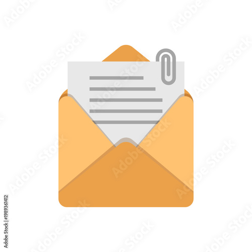 Email attach icon in flat style. Mail envelope with paper clip vector illustration on isolated background. Network safety sign business concept.