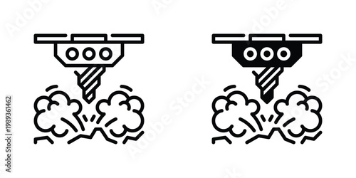 Drilling Operation Vector Line Icon for industry and construction