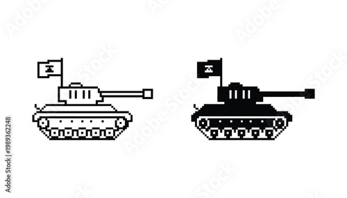 Pixel Art Tank Icon Gaming Asset Design Retro Military Vehicle
