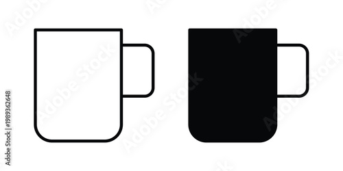 Mug icon in stroke outline style with flat version