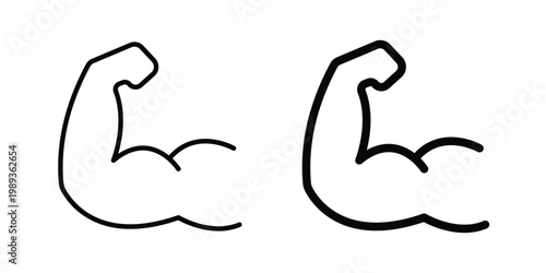 Muscle icon in stroke outline style with flat version