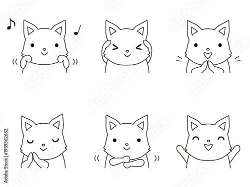 手遊びをするキツネのイラストセット　線画