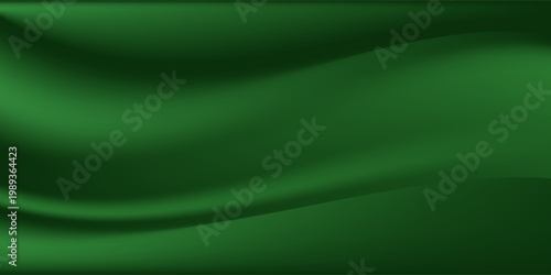 Green drapery silk fabric luxury background. Wavy abstract satin cloth vector texture pattern. Smooth shiny drape material curtain. Elegant velvet curve motion image realistic horizontal design. Eps10