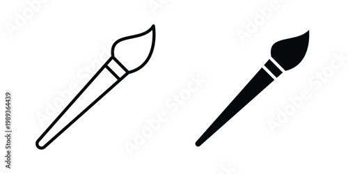 Paint brush icon in stroke outline style with flat version