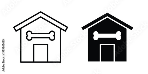 Pet house icon in stroke outline style with flat version