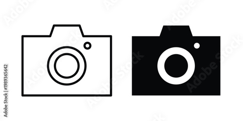 Photo Camera icon in stroke outline style with flat version