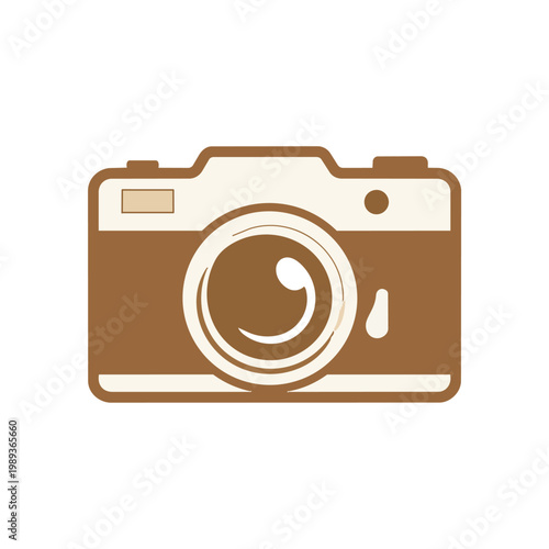 Vintage style icon of a camera, sepia tones, detailed, retro aesthetics.