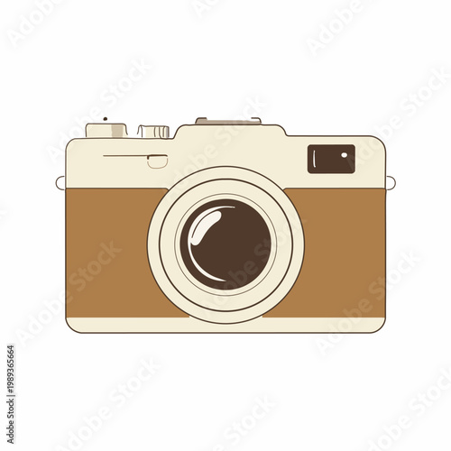 Vintage style icon of a camera, sepia tones, detailed, retro aesthetics.
