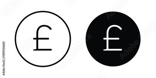Pound icon in stroke outline style with flat version