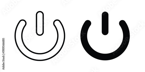 Power button icon in stroke outline style with flat version