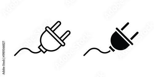Power plug icon in stroke outline style with flat version