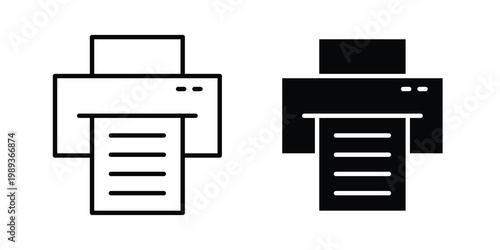 Print button icon in stroke outline style with flat version