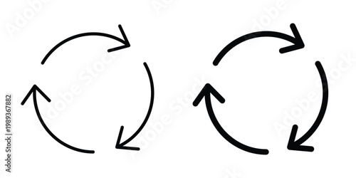 Recycle icon in stroke outline style with flat version